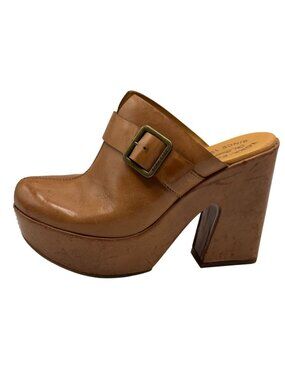 Kork-Ease Platform Clogs Tan Leather-Womens 7-Nadja Buckle Strap Chunky Heel